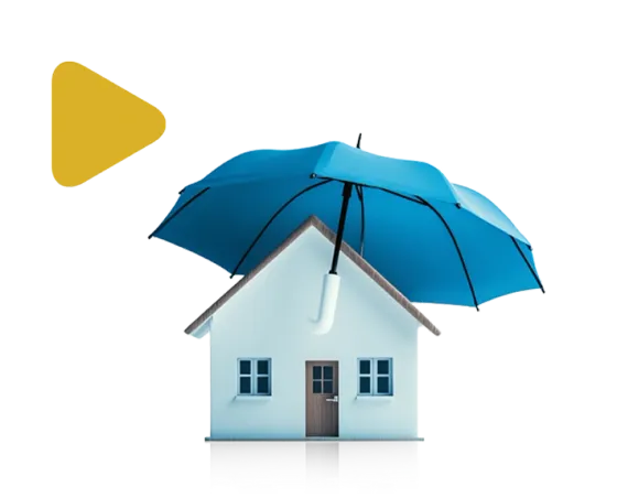 Illustration d'une maison protégée par un parapluie bleu